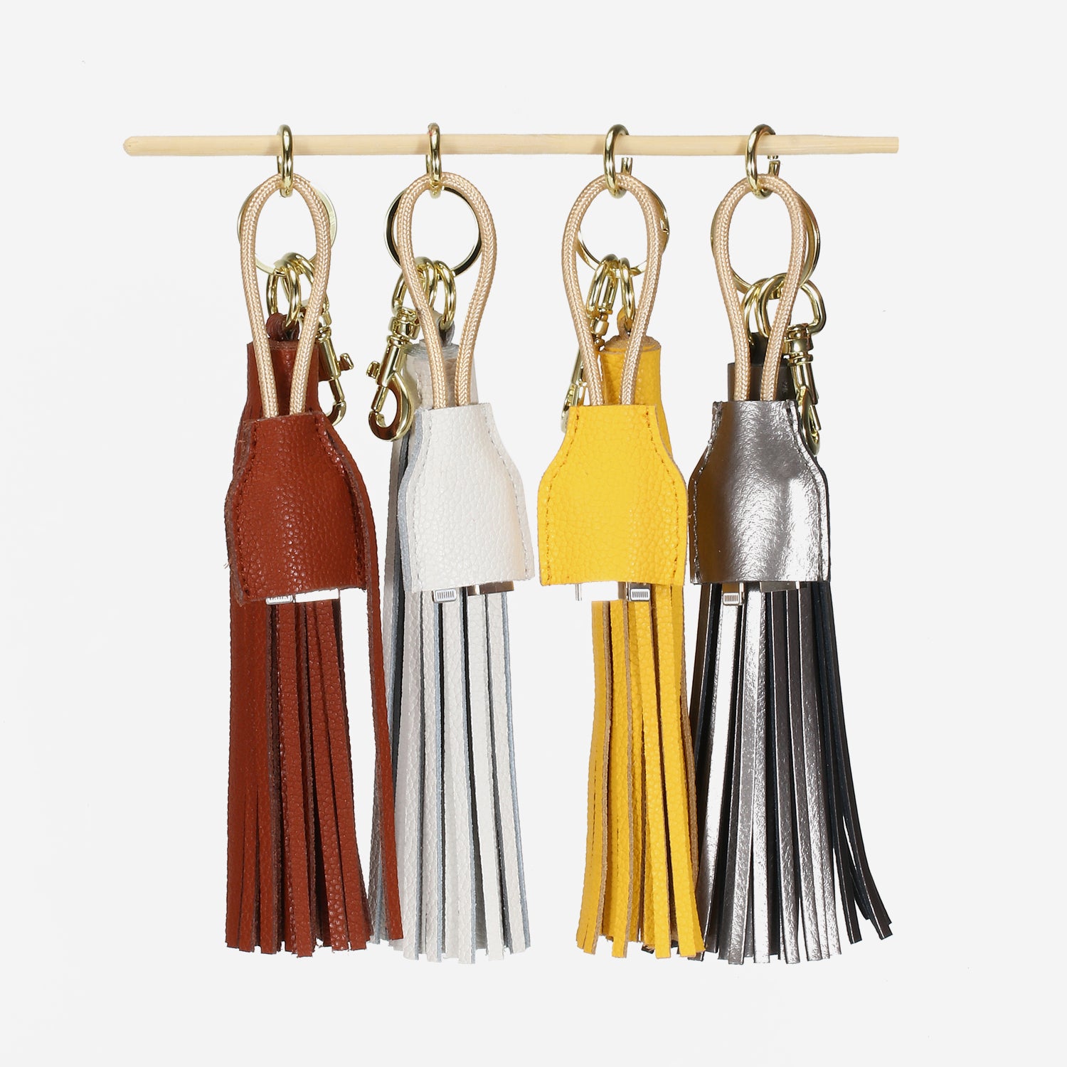 Leather Tassel Keychain with USB charging cable