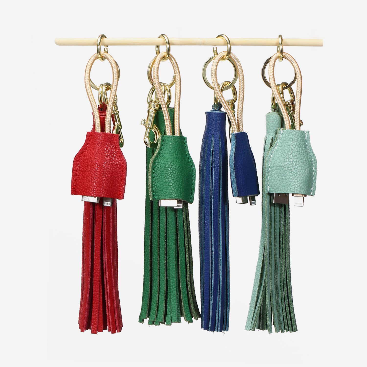 Leather Tassel Keychain with USB charging cable